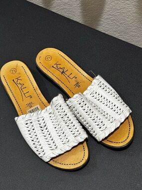 Kalli White Woven Slide Sandals for Women